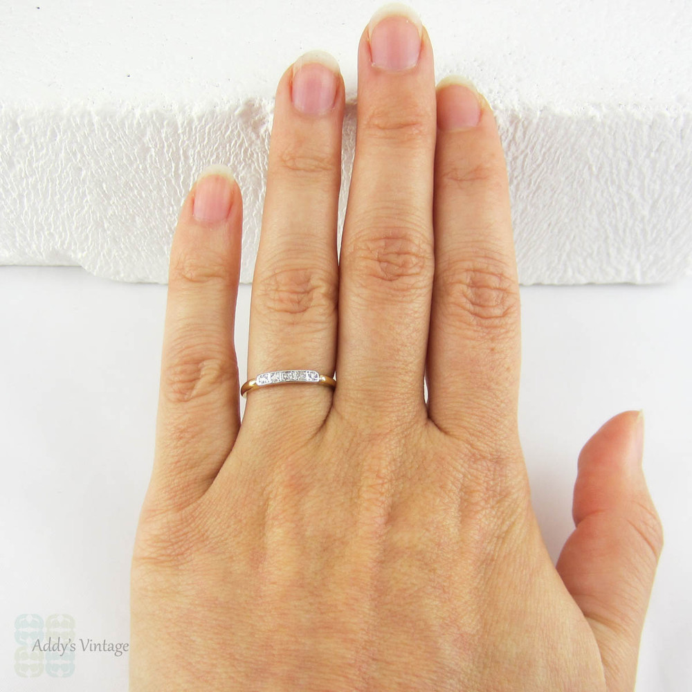 Antique Diamond Wedding Ring, 5 Stone Diamond Wedding Ring, Pave Set in Square Box Setting, 18 Carat Gold, Circa 1910s.