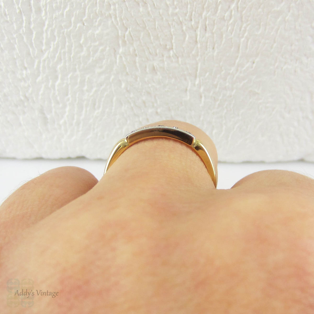 Antique Diamond Wedding Ring, 5 Stone Diamond Wedding Ring, Pave Set in Square Box Setting, 18 Carat Gold, Circa 1910s.
