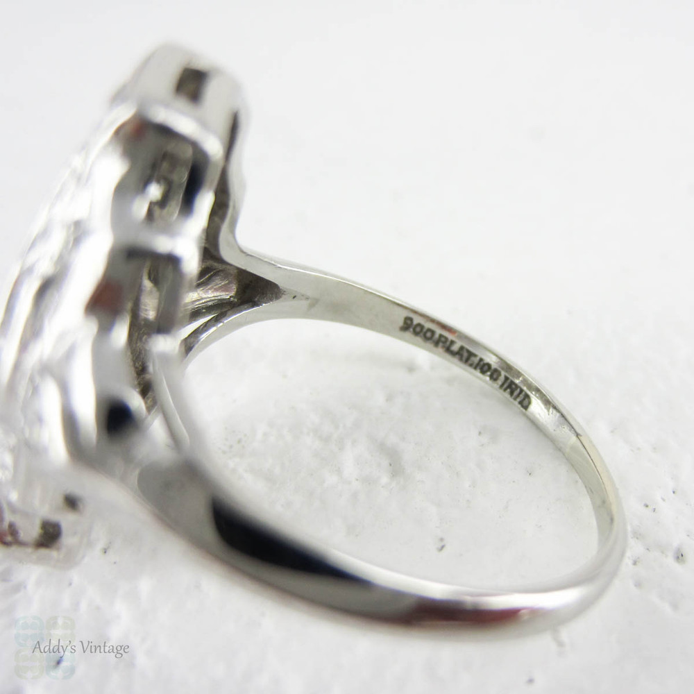 Art Deco Platinum Diamond Dress Ring, Large Cocktail Dinner Ring. Geometric Marquise Shape Stepped Design, Circa 1930s.