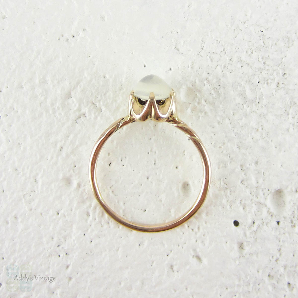Vintage Moonstone Solitaire Ring, Conversion 9 Carat Rose Gold Edwardian Oval Shape Cabochon Cut Moonstone Ring.
