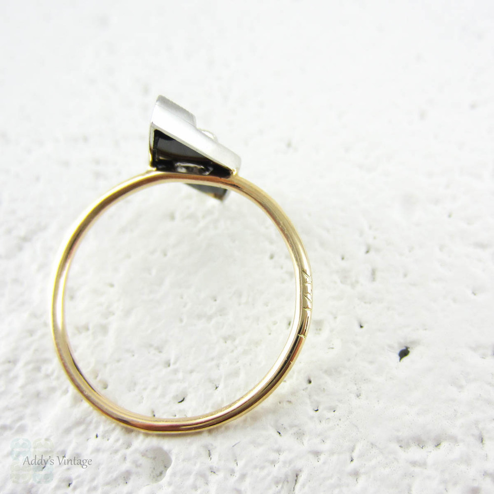 Art Deco Onyx & Diamond Ring, Bold Geometric Marquise Shaped Panel Conversion Ring, 14 Carat Gold.