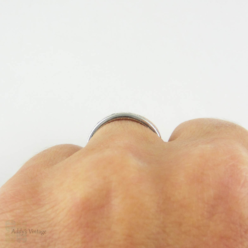 Narrow Diamond Full Eternity Ring in Platinum, Very Slender Antique Channel Set Diamond Wedding Band, 0.32 ctw, Size K.5 / 5.5.