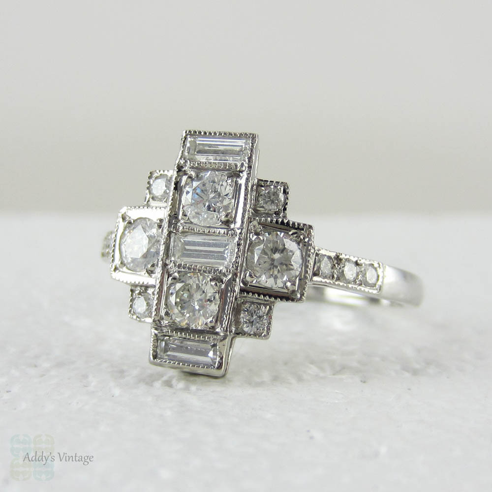 Art Deco Diamond Dinner Ring. Large Diamond Dinner or Cocktail Ring in 18 Carat White Gold, Circa 1940s.