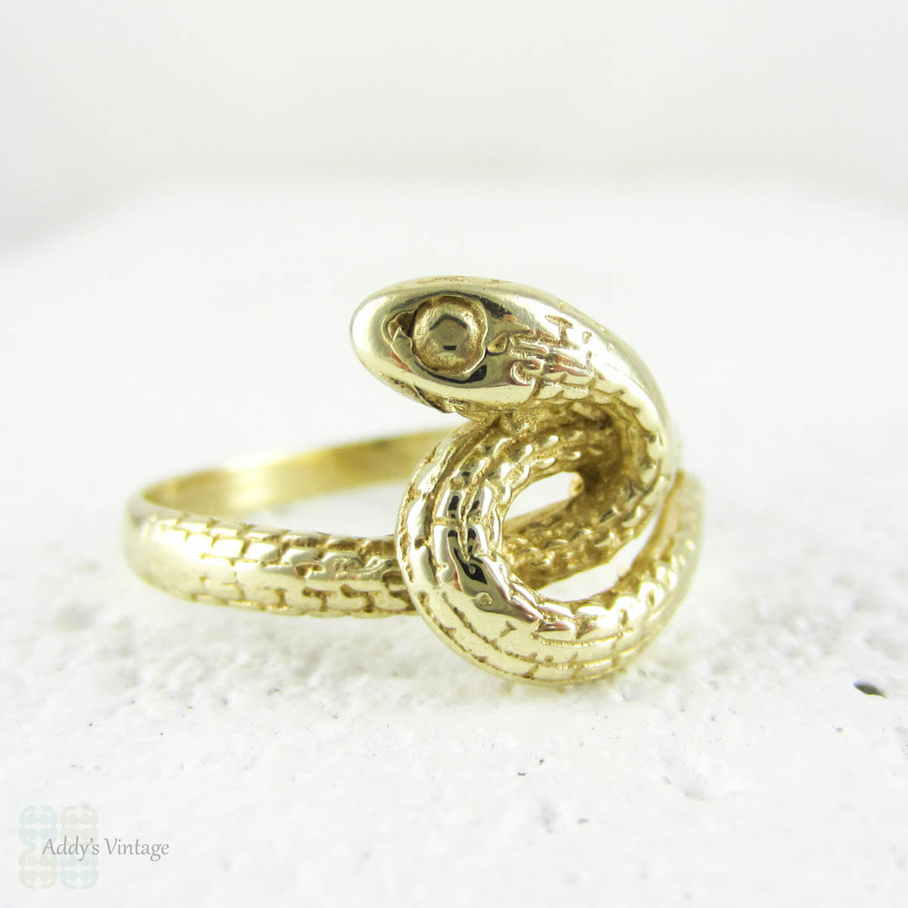 Coiled Snake Ring, Vintage 9 ct Yellow Gold Coiled Serpent Ring