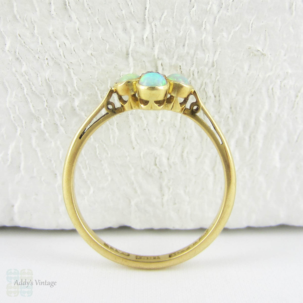 Vintage Opal & Diamond Cluster Ring, Four Petal Flower Style Shape