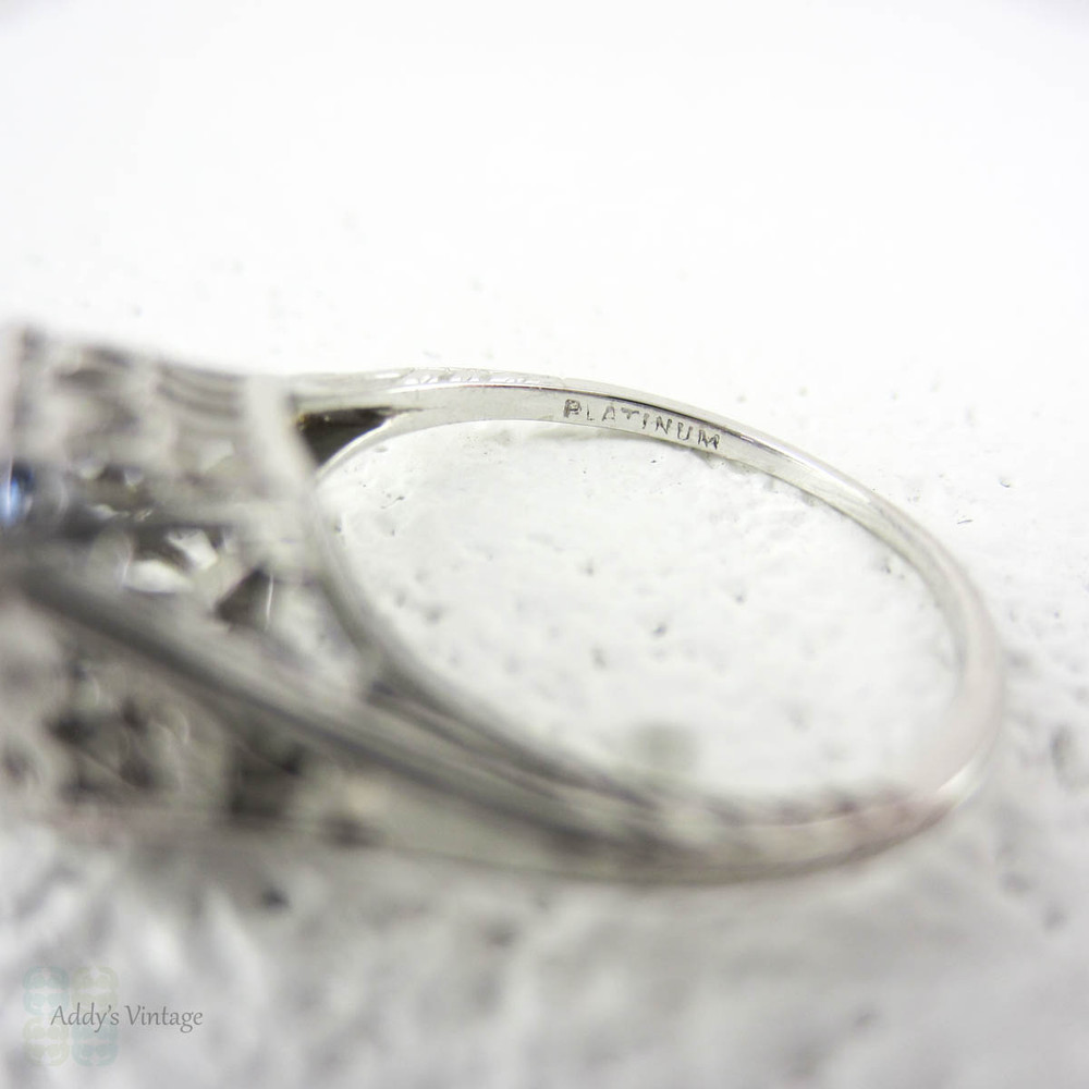 Art Deco Sapphire Engagement Ring, Platinum Filigree Setting with Round ...