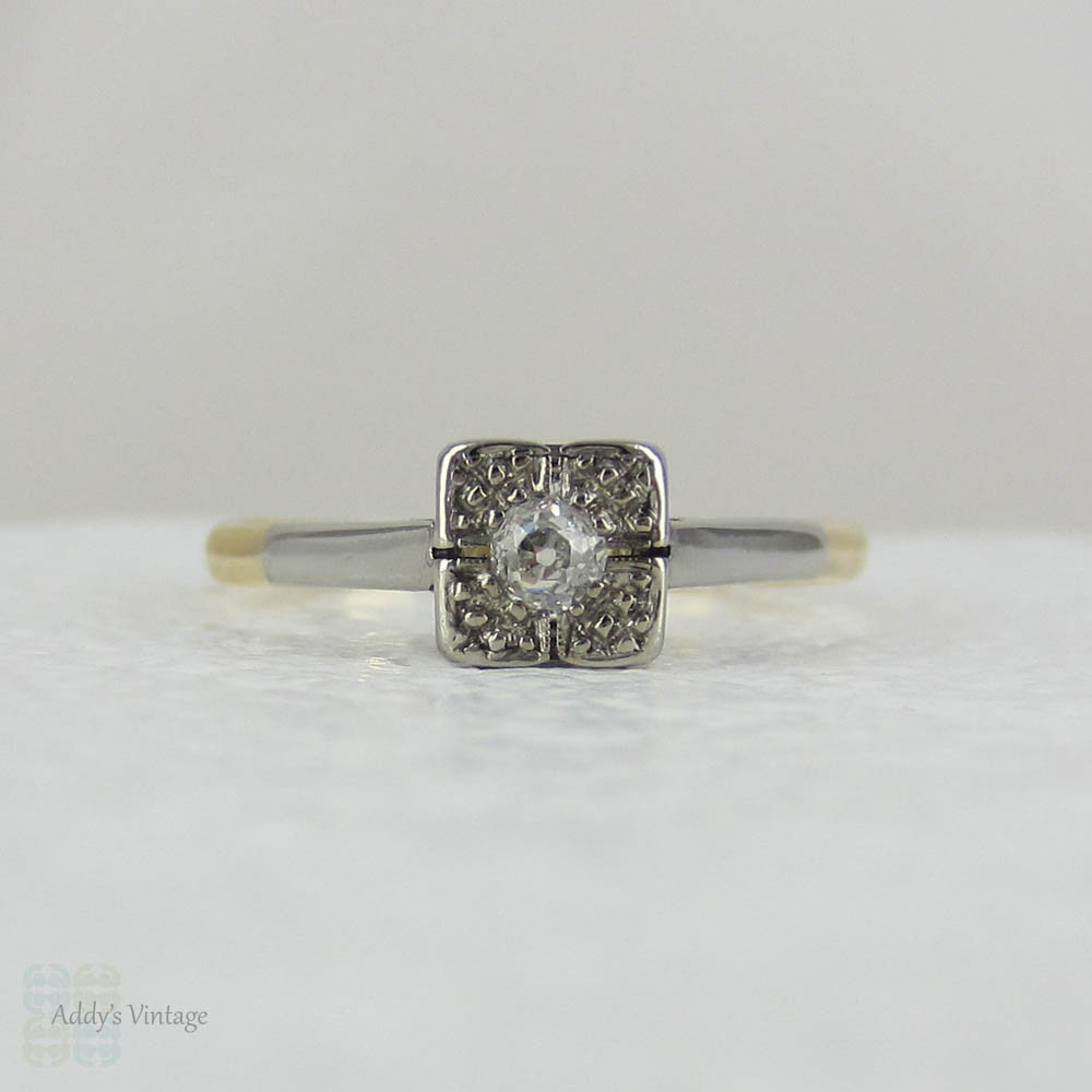 Antique Diamond Solitaire Engagement Ring. Old Mine Cut Diamond Solitiare Set in Platinum & Yellow Gold.