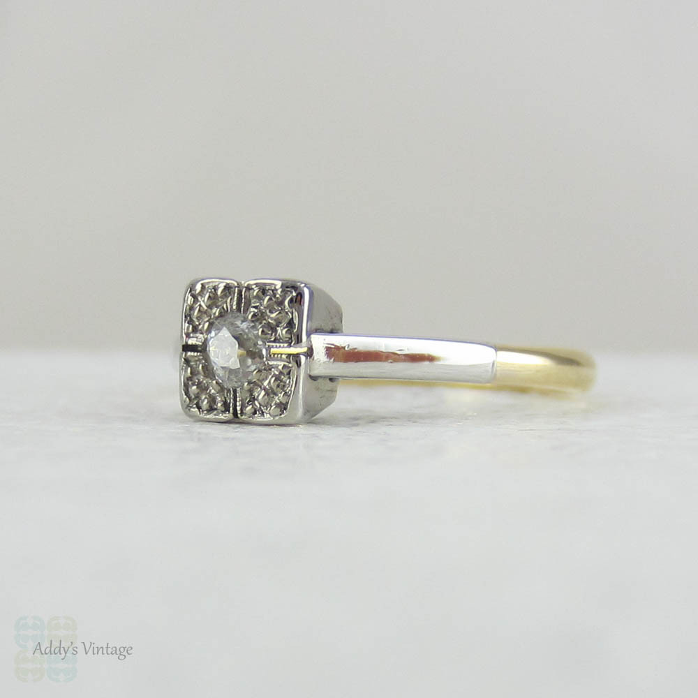 Antique Diamond Solitaire Engagement Ring. Old Mine Cut Diamond Solitiare Set in Platinum & Yellow Gold.