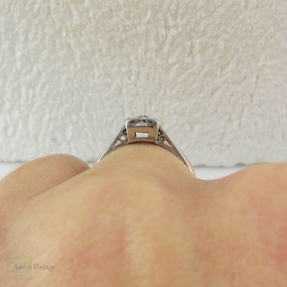 Antique Diamond Solitaire Engagement Ring. Old Mine Cut Diamond Solitiare Set in Platinum & Yellow Gold.