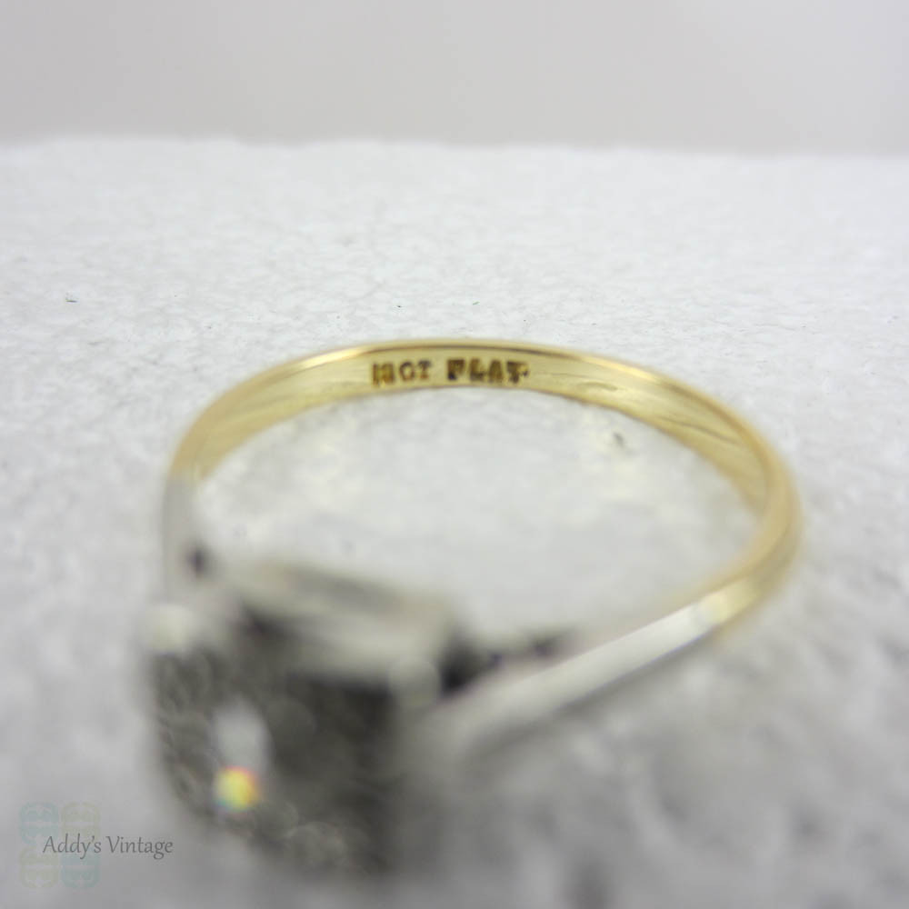 Antique Diamond Solitaire Engagement Ring. Old Mine Cut Diamond Solitiare Set in Platinum & Yellow Gold.