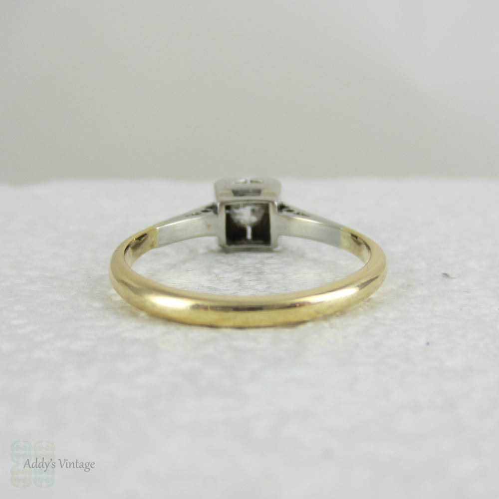Antique Diamond Solitaire Engagement Ring. Old Mine Cut Diamond Solitiare Set in Platinum & Yellow Gold.