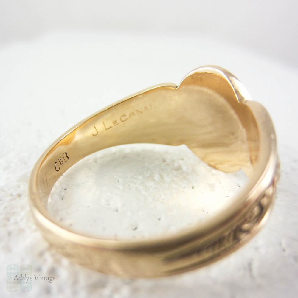 Rose Gold Signet Ring, Vintage Men's 9 Carat Gold Foliate Engraved Signet Ring. Initials JL, Edwardian Signet Ring.