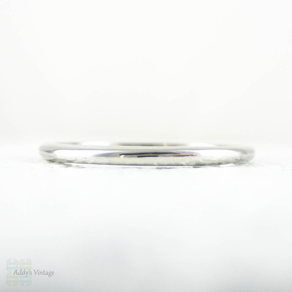 Narrow Ladies Platinum Wedding Ring, Vintage Slender Platinum Plain Wedding Band, Circa 1930s, Size P / 7.75.