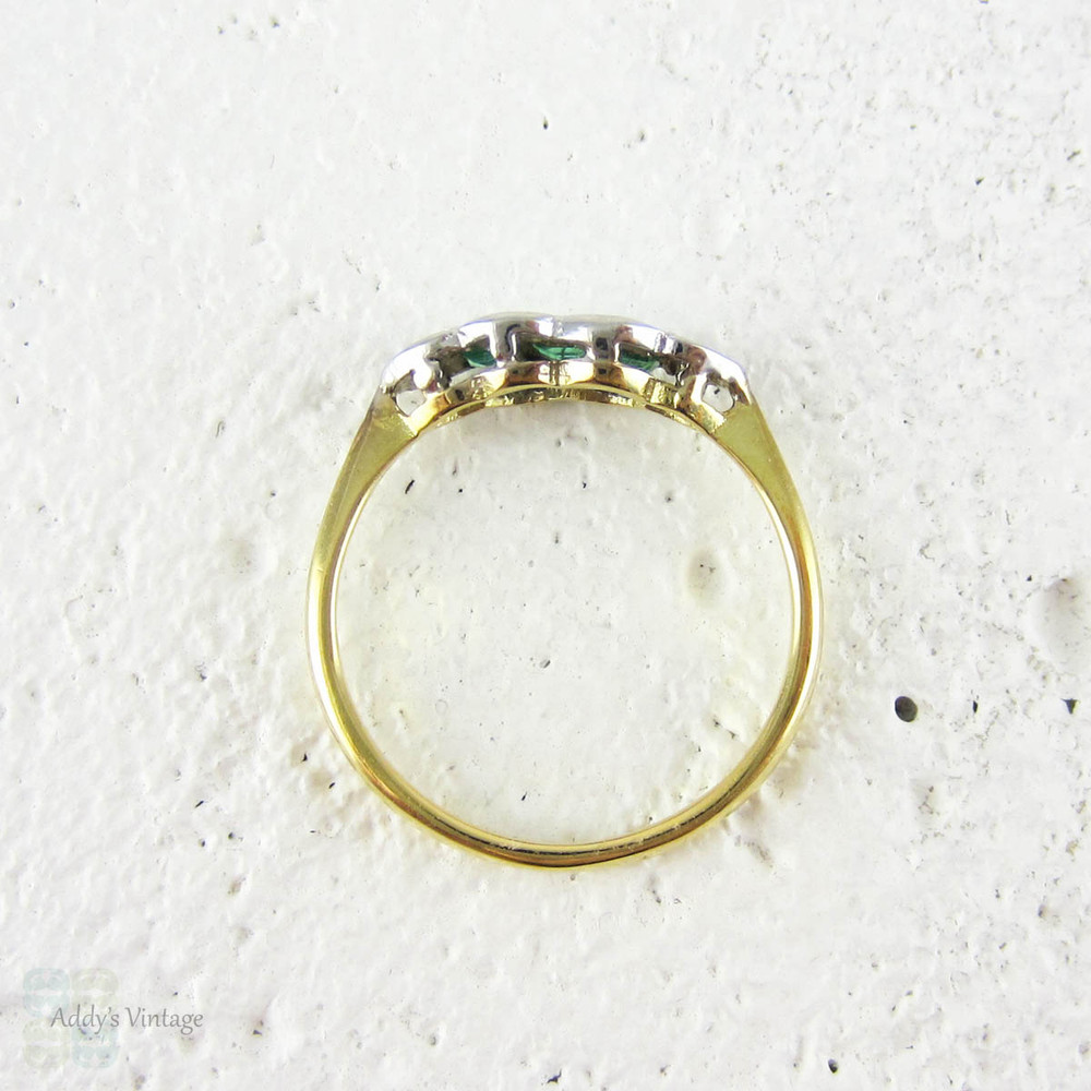 Emerald & Diamond Art Deco Engagement Ring. Carre Cut Green Emeralds, Diamond Accented 18ct Gold, Platinum Setting. Circa 1920s.
