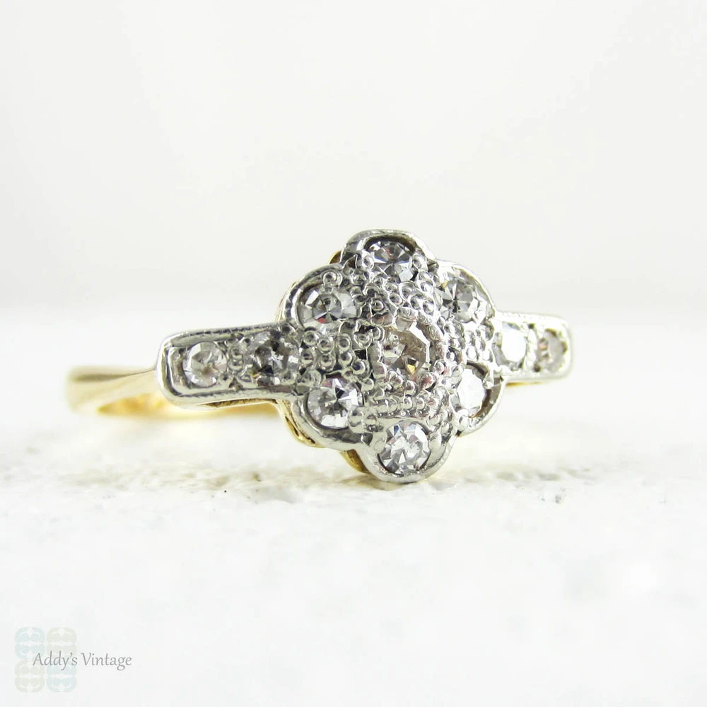 Vintage Flower Diamond Engagement Ring, Art Deco Daisy Shape Diamond Cluster Ring. 0.30 ctw, 18 Carat & Platinum, Circa 1930s.