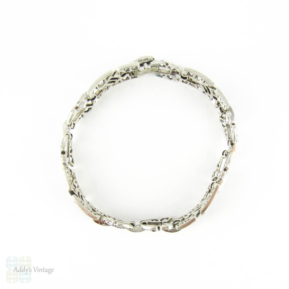 Art Deco Paste Bracelet, Silver & Diamanté Round and Baguette Cut Rhinestone Bracelet, Circa 1930s.