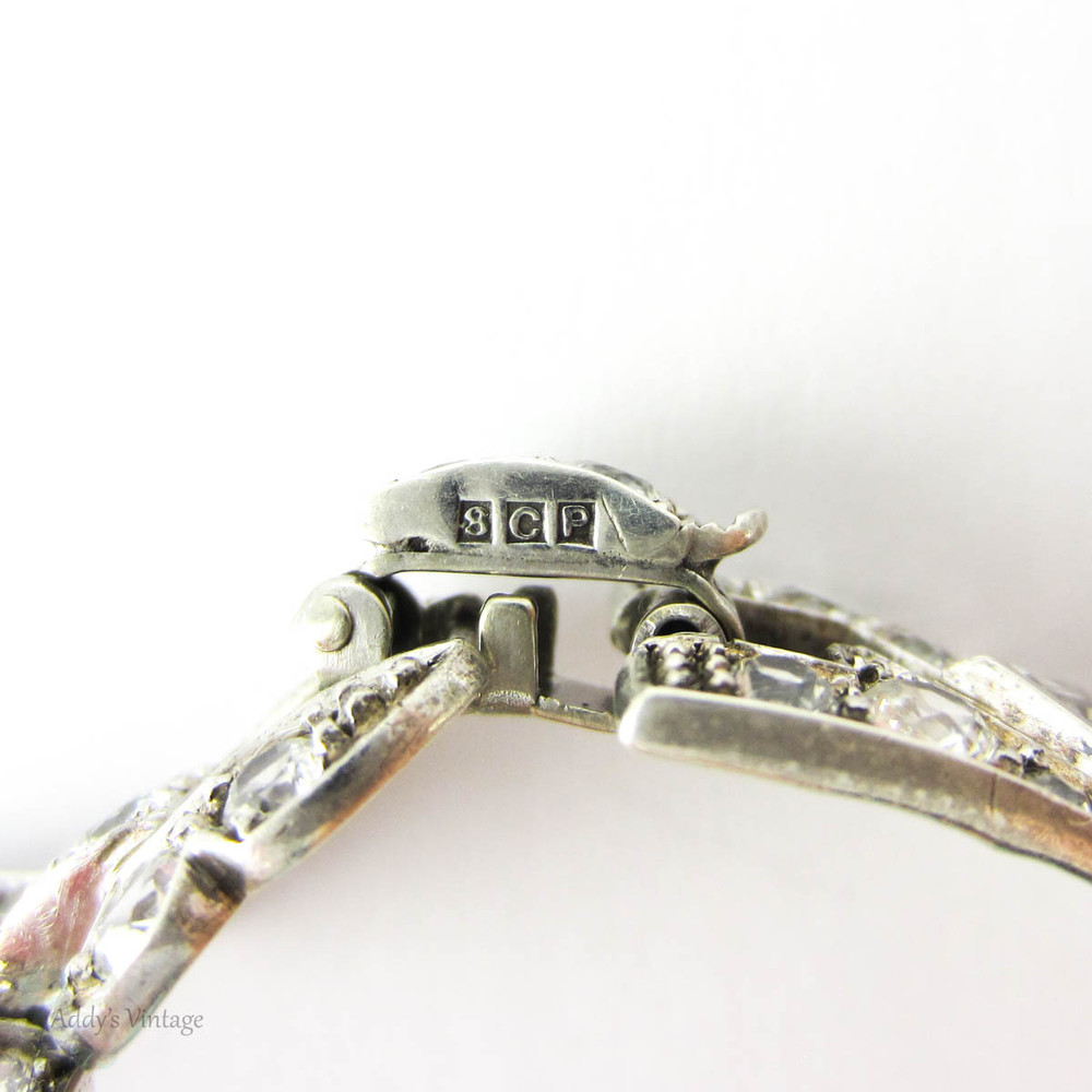 Art Deco Paste Bracelet, Silver & Diamanté Round and Baguette Cut Rhinestone Bracelet, Circa 1930s.