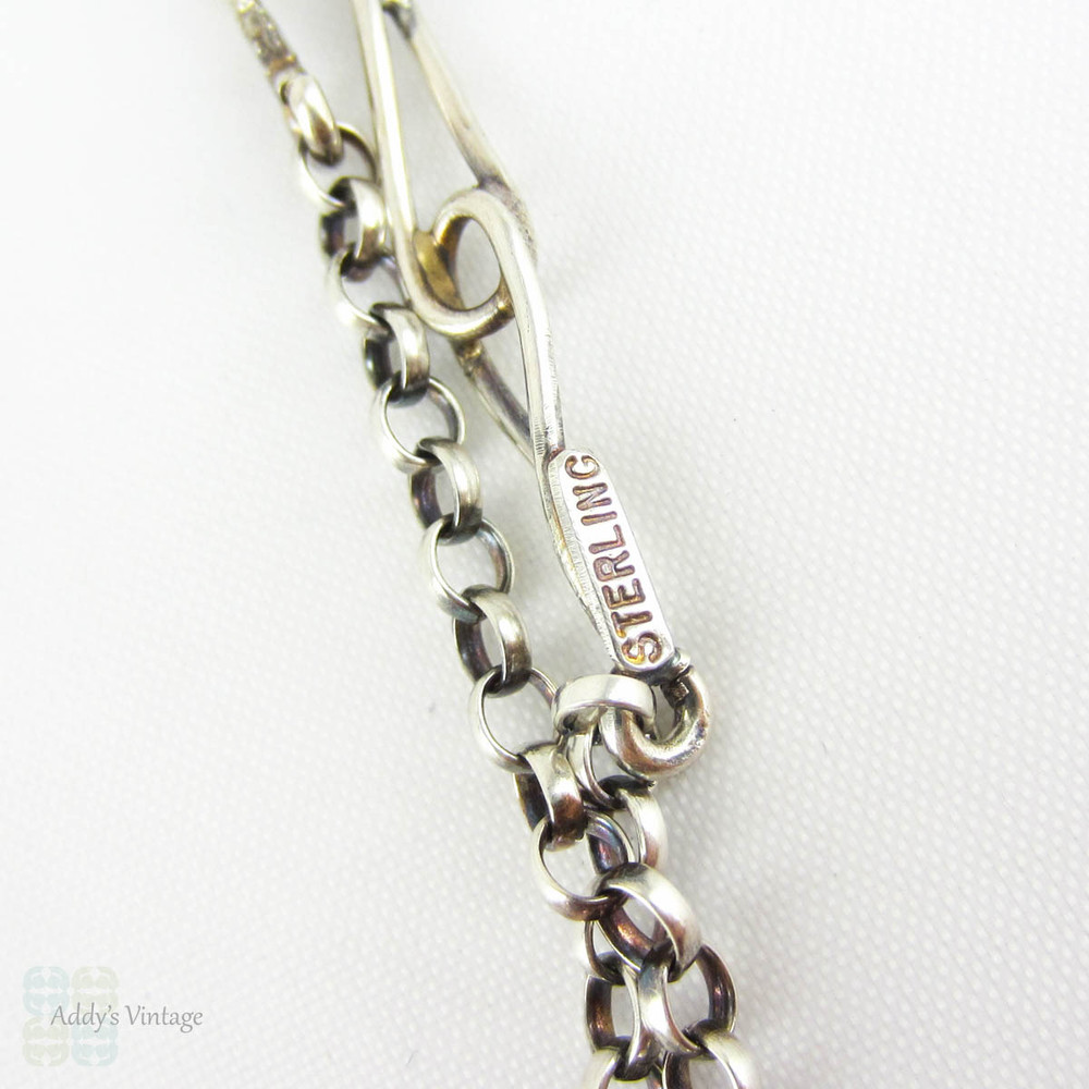 Antique Silver Muff Chain, Long Sterling Silver Guard Chain with Intertwined Fancy Links & Belcher Style Links. 94.5 cm / 37.2 inches, Circa 1910s.