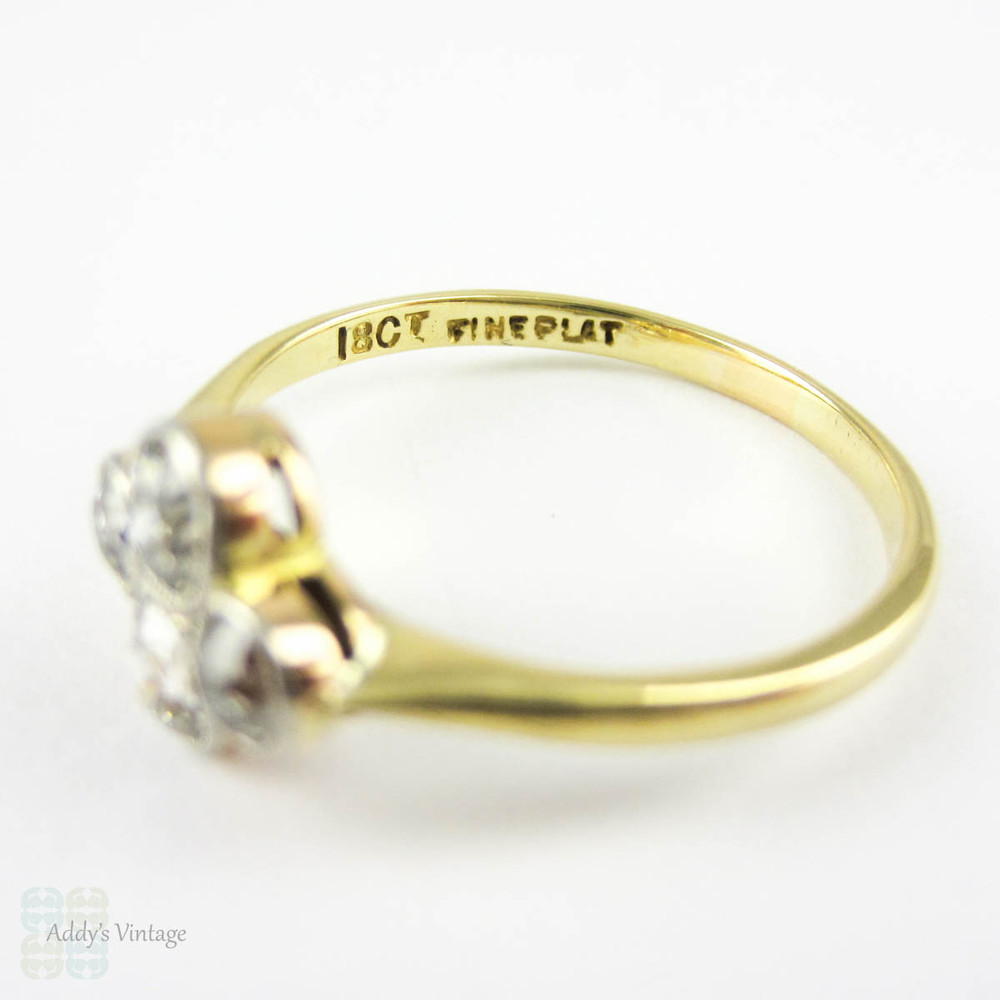 Old Mine Cut Diamond Ring, Antique Quatrefoil Four Stone Diamond Ring. Bezel Set 18 Carat & Platinum, 0.51 ctw, Circa 1900s.