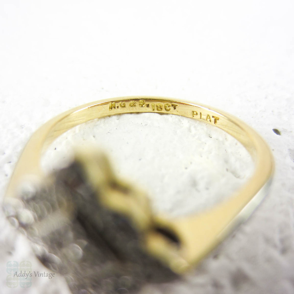 Art Deco Diamond Engagement Ring. Square Shaped, Milgrain Lined, Scallop Edge Cluster Ring in Yellow Gold & Platinum, Circa 1920s.