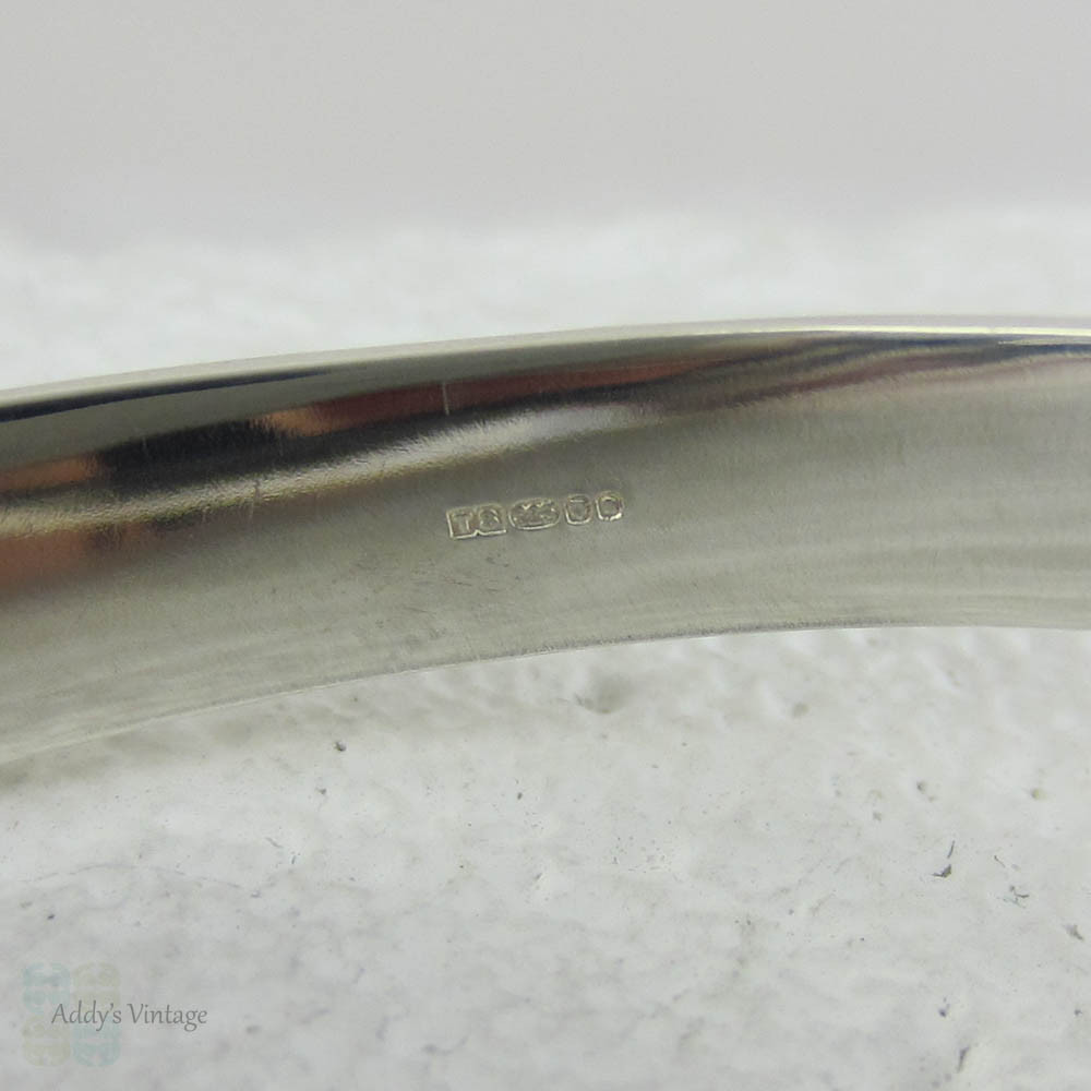 Striking Sterling Silver Cuff Bracelet with Curved Split Design. Shiny Bright Silver Vintage Bracelet.