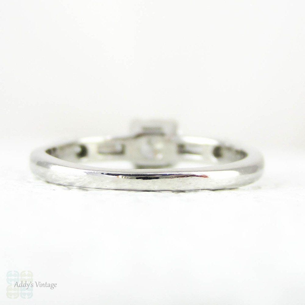 Vintage Diamond Engagement Ring, Early Round Brilliant Cut Diamond & Straight Baguettes. Stamped Platinum Setting, 1 ctw, Circa 1930s.