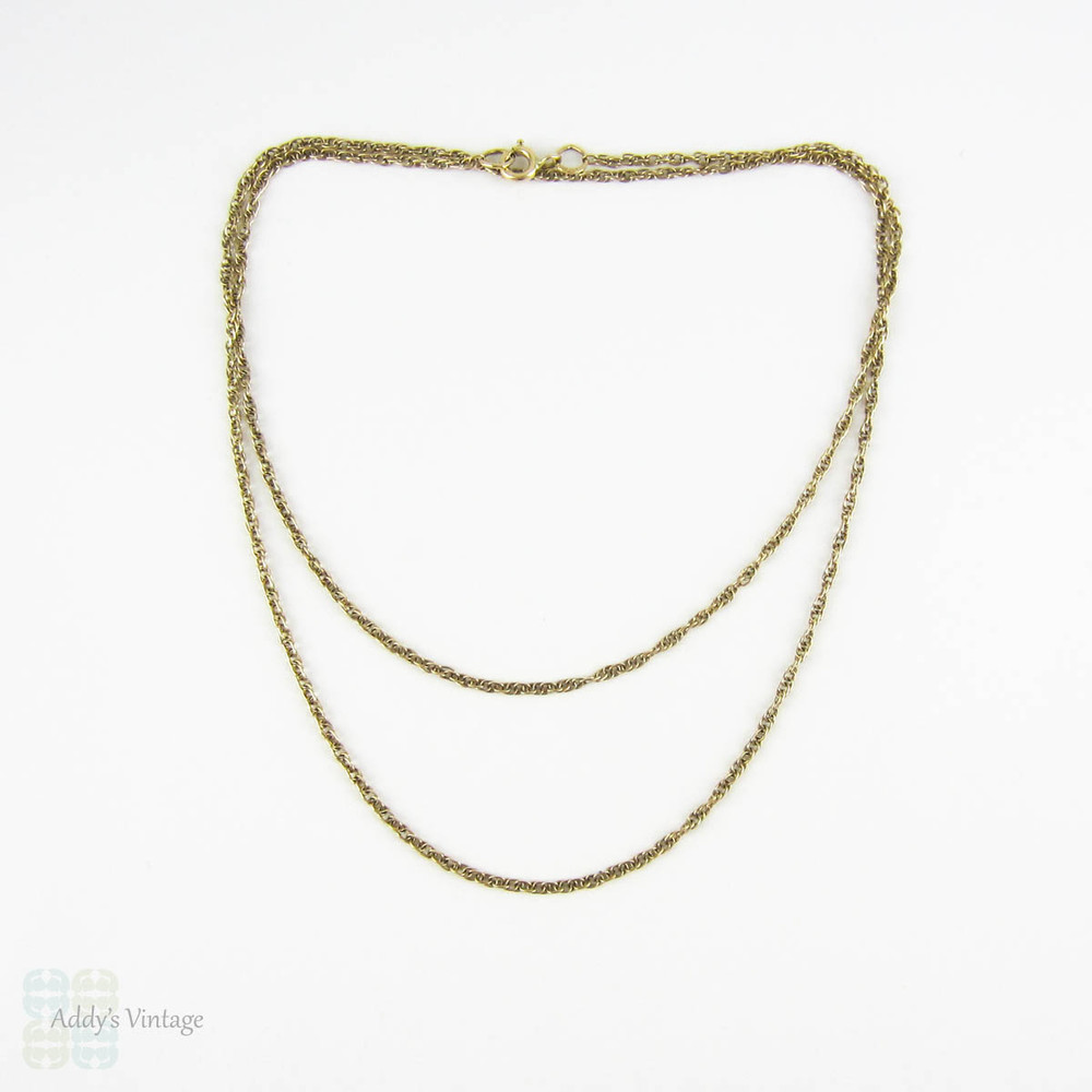 Vintage 9 Carat Gold Chain, Classic Rope Style Link Chain Necklace for Pendant. 56 cm / 22 inches long, 2.9 grams.