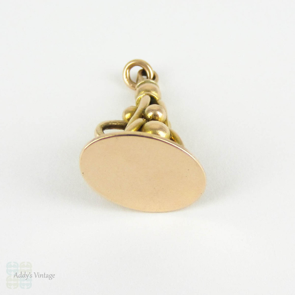 Antique 9 Carat Gold Fob, Decorative Ornate Blank Yellow Gold Fob Charm. Late Victorian to Edwardian Watch Fob Seal.