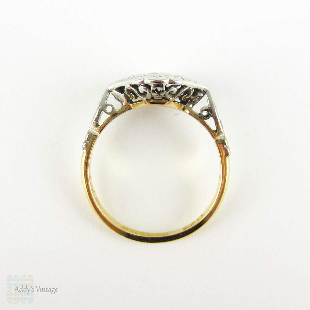 Vintage Art Deco Diamond Ring, 5 Stone Engraved Diamond Cluster Ring with Milgrain and Beaded Detail. Circa 1920s, 18ct & Platinum.