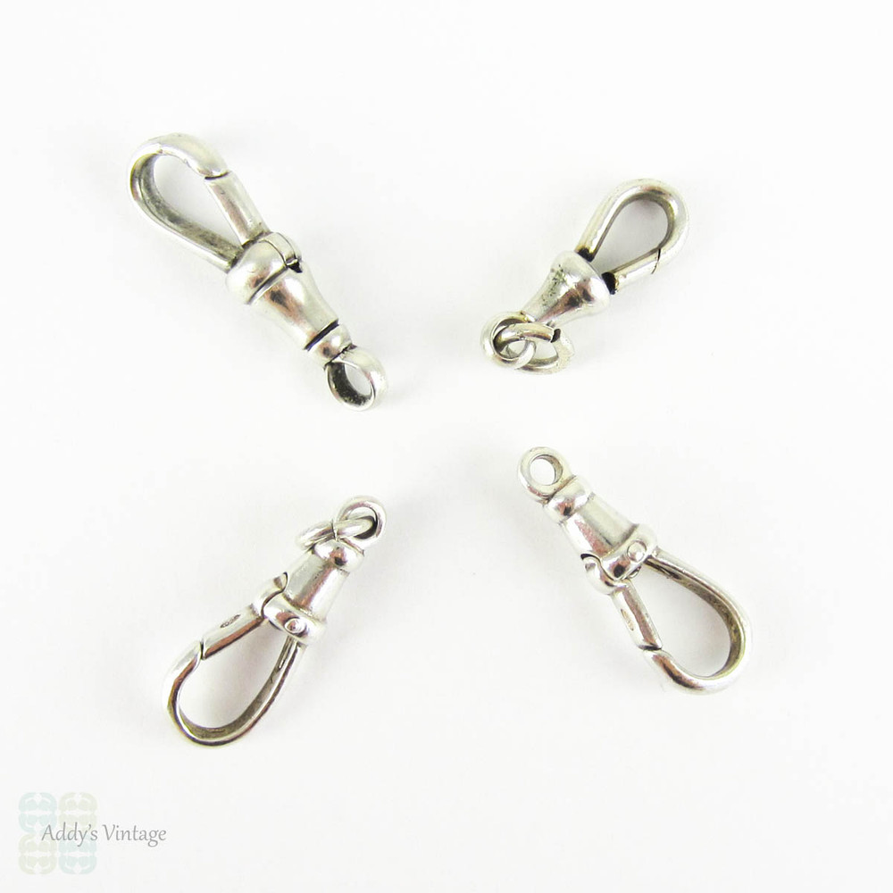 Antique Silver Dog Clips, Lot of 4 Sterling & 900 Silver Trigger Clasps for Charms or Joining Jewellery. Victorian 1890s to Art Deco 1920s.