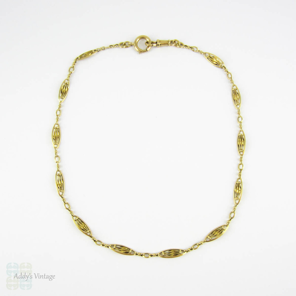 RESERVED. Antique French 18 Carat Gold Watch Chain, Fancy Link Necklace with Dog Clip & Oversize Bolt Clasp. 41 cm / 16 inches, 10.45 grams. 