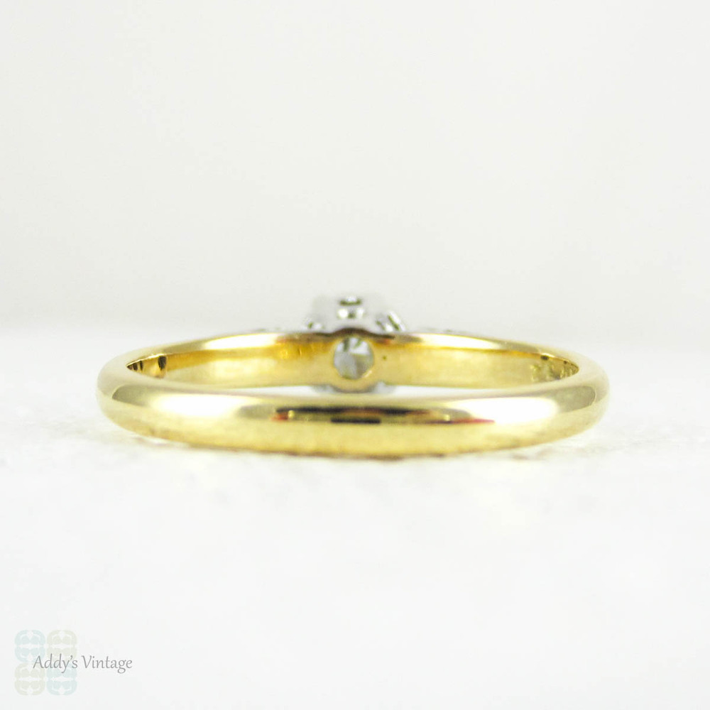 Vintage Mid Century Diamond Engagement Ring, Round Brilliant Cut, 0.68 ctw Classic Yellow Gold & Platinum Single Stone Ring, Circa 1960s.