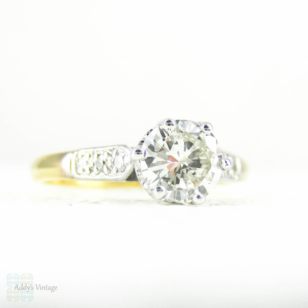 Vintage Mid Century Diamond Engagement Ring, Round Brilliant Cut, 0.68 ctw Classic Yellow Gold & Platinum Single Stone Ring, Circa 1960s.