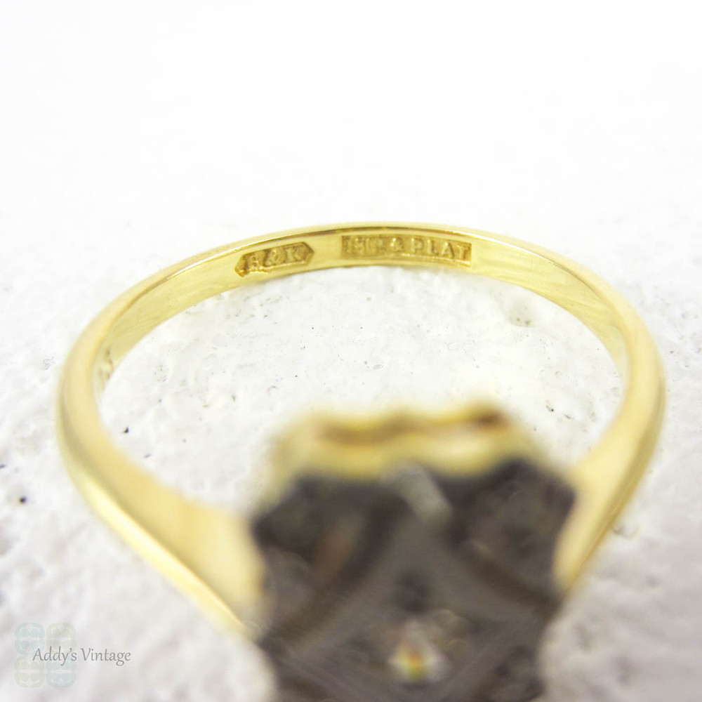 Art Deco Diamond Engagement Ring, Five Stone Rectangular Shape Panel Ring with Pierced Design & Milgrain Beading, Circa 1920s.
