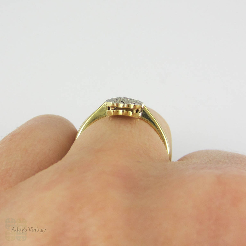 Art Deco Diamond Engagement Ring, Five Stone Rectangular Shape Panel Ring with Pierced Design & Milgrain Beading, Circa 1920s.