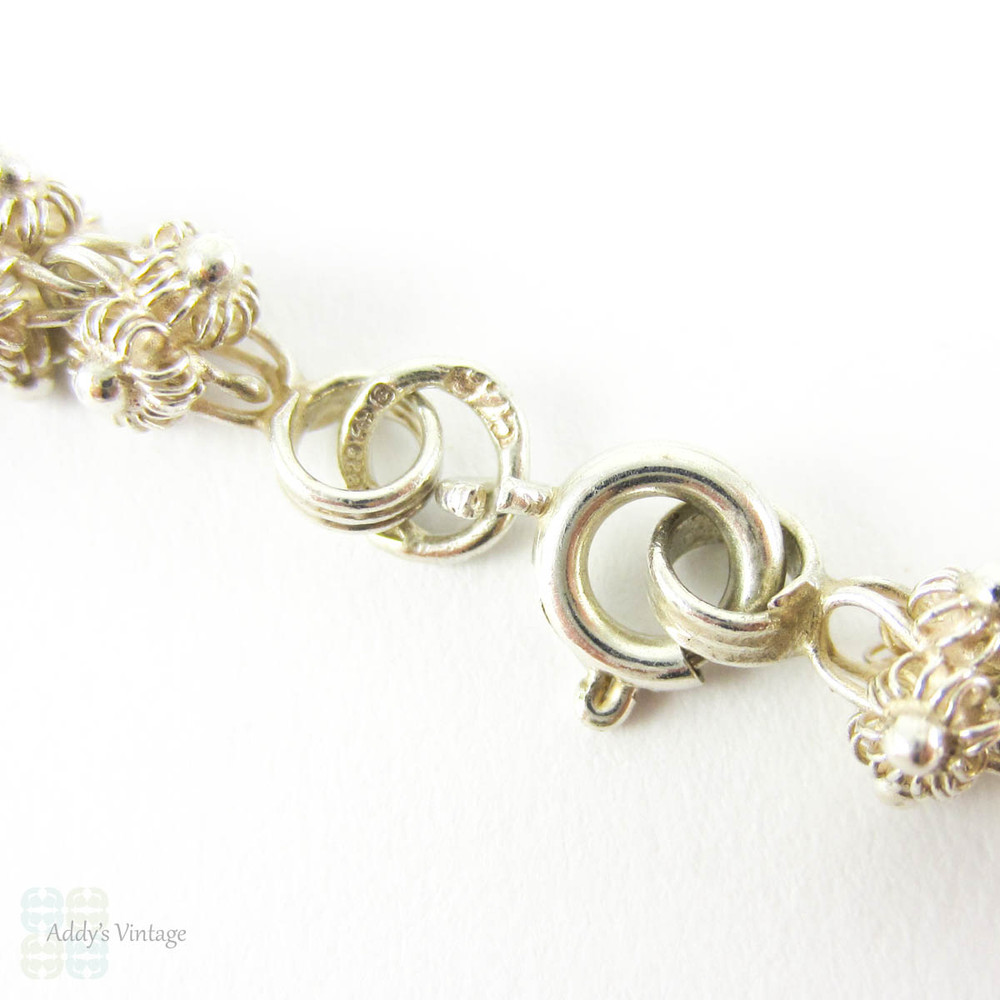 RESERVED. Vintage Mid Century Daisy Chain Necklace.  Sterling Silver Flower Link Design Necklace. Circa 1970s, 53 cm / 20.8 inches.