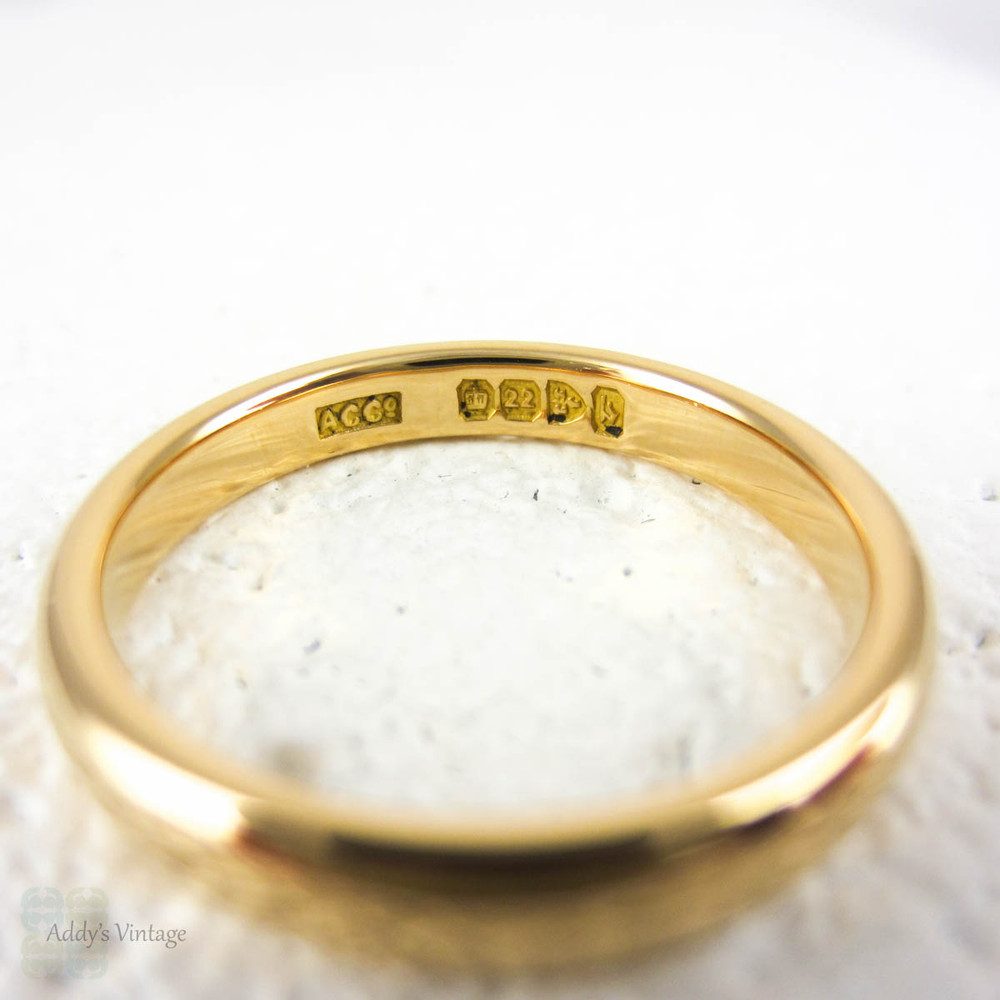RESREVED. Art Deco 22 Carat Gold Wedding Ring. Court / Comfort Fit Yellow Gold Wedding Band, Hallmarked Chester 1930s. Size N / 6.75.