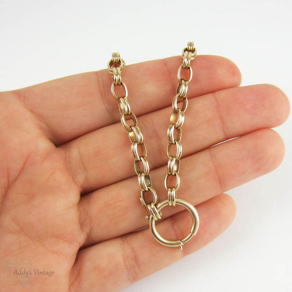 Antique Victorian Book Chain, Late 1800s 9 Carat Gold Double Belcher Link Collar Necklace, Oversize Clasp for Locket or Pendant. 44.5 cm / 17.5 in.