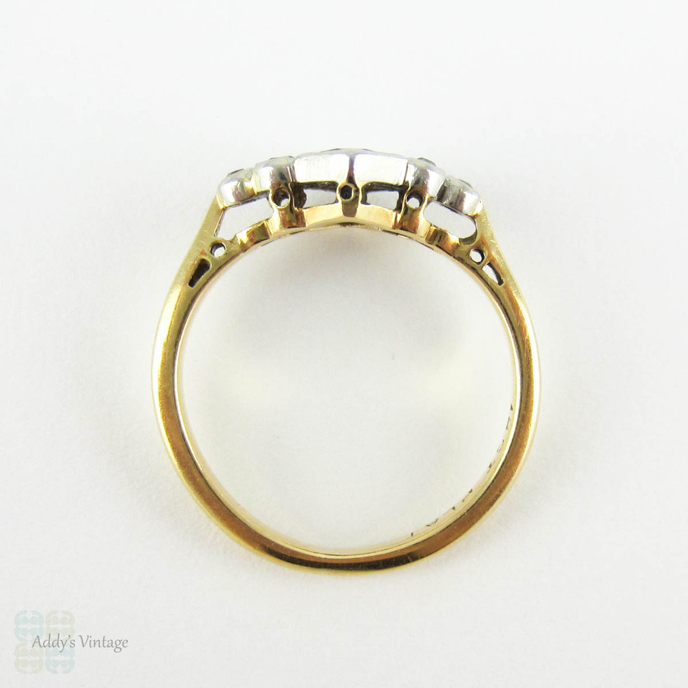 French Cut Sapphire & Diamond Ring, Art Deco Blue Sapphire and Old Cut Diamond Geometric Design Ring. 1930s, 18ct Platinum.