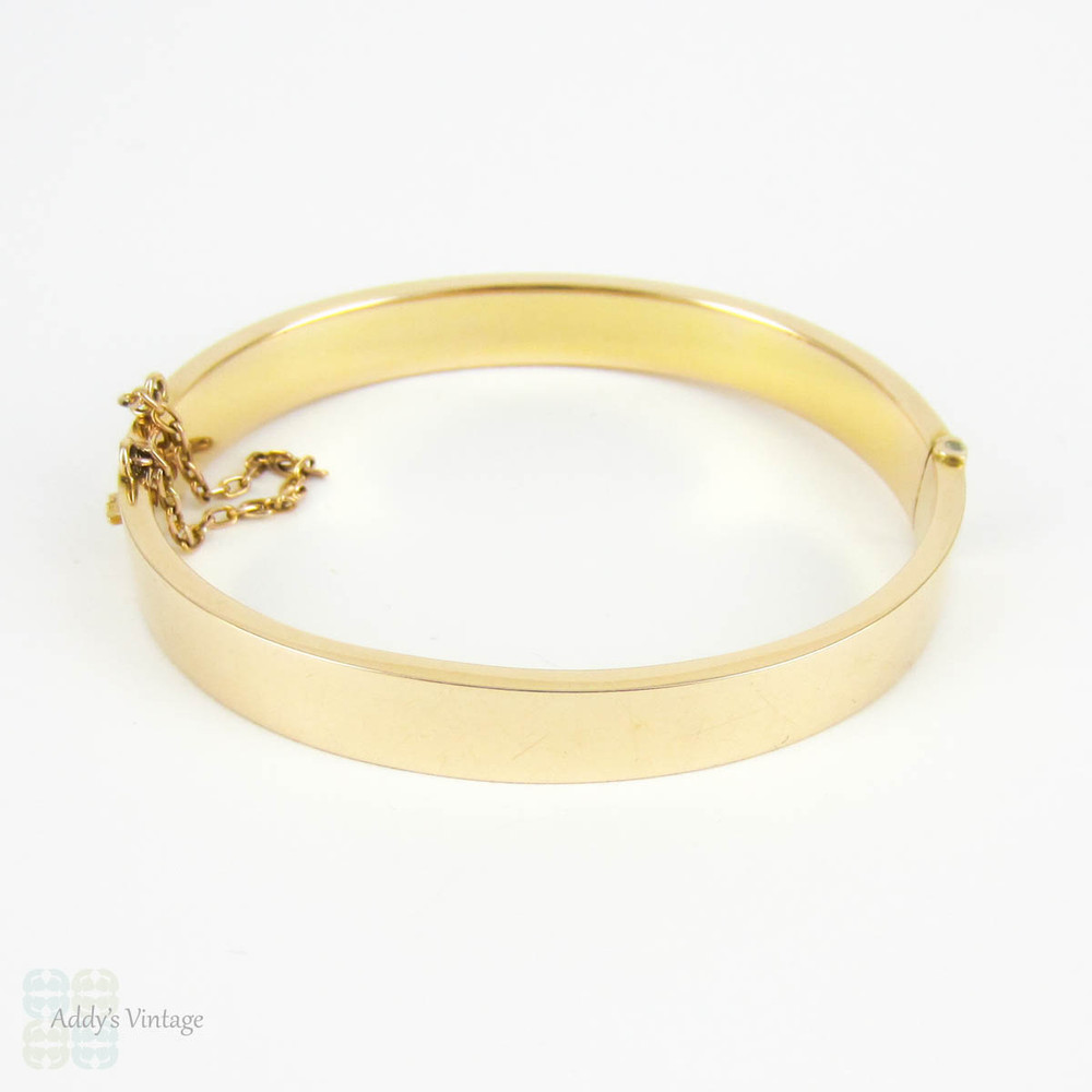 Antique Edwardian Gold Bangle Bracelet, Simple 15 Carat Yellow