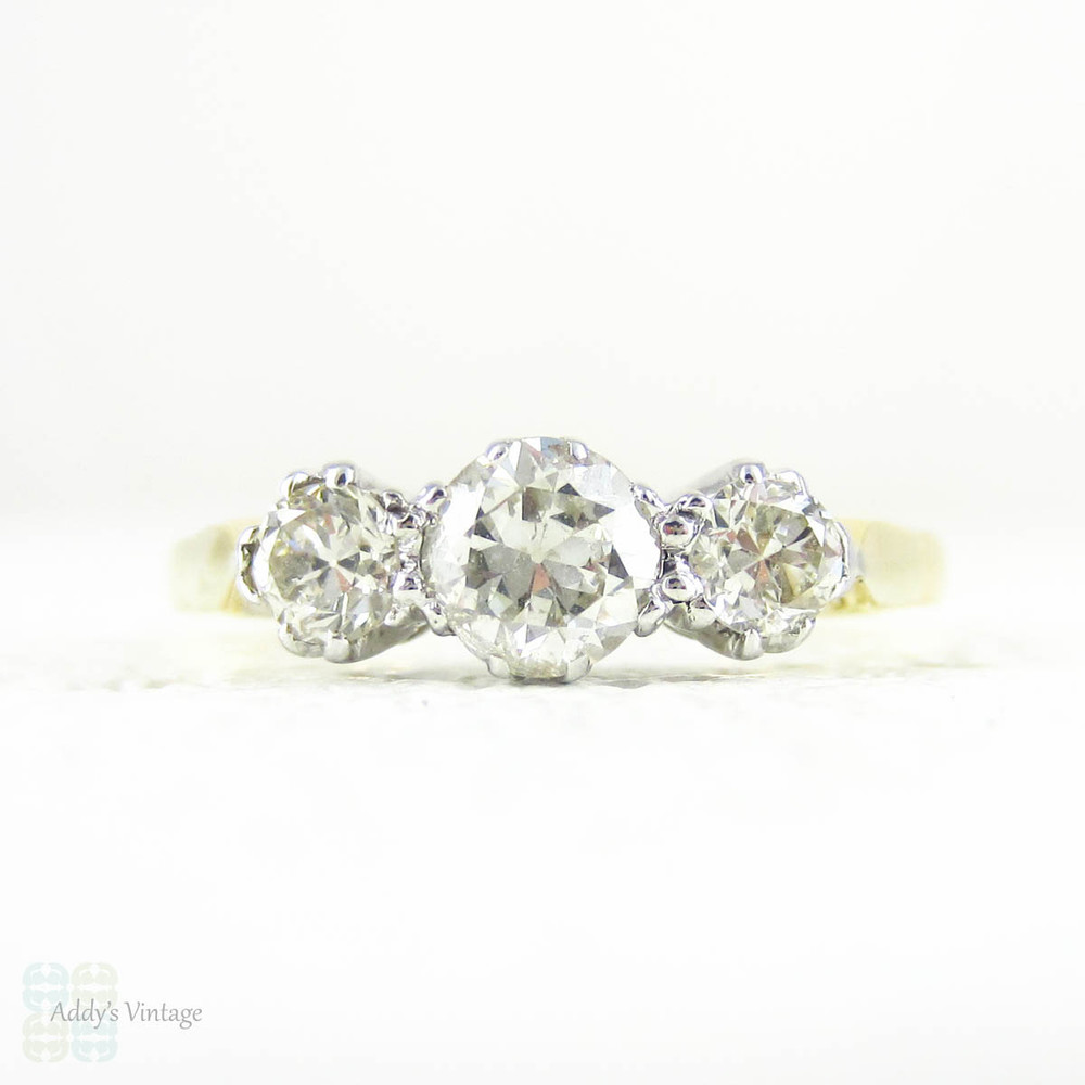 BALANCE Old Mine Cut Diamond Engagement Ring, Three Stone Ring, 0.65 ctw, Antique Trilogy Ring. 18ct Yellow Gold, Circa 1900s.