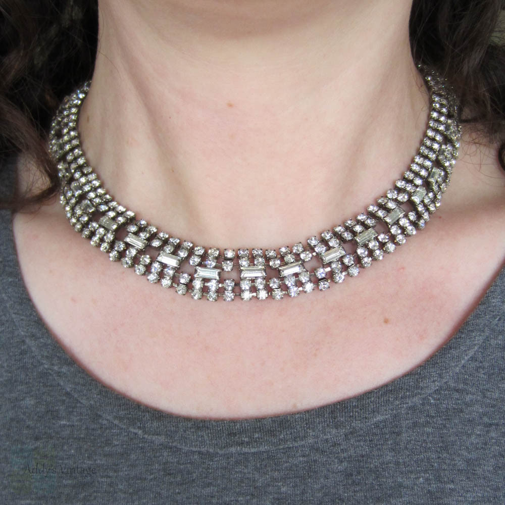 Vintage Rhinestone Choker Necklace w/extender /r – Pathway Market