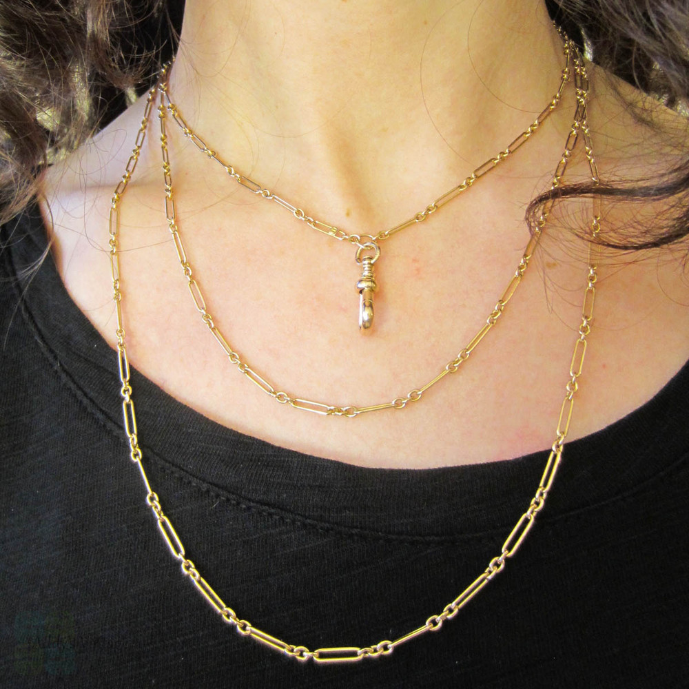 Victorian 15 Carat Gold Long Guard Chain, Antique Alternating Oval ...
