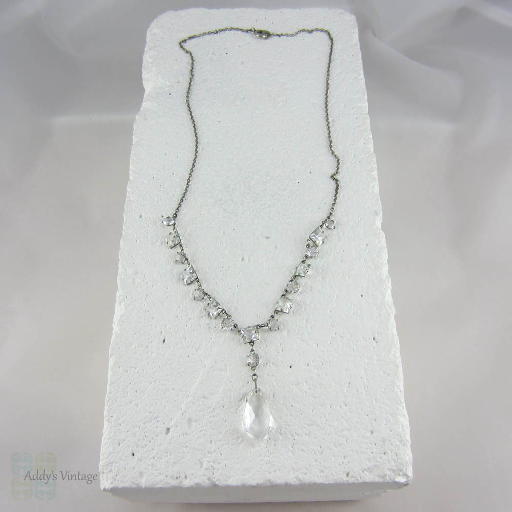 Art Deco Crystal Necklace. Open Backed Crystal Necklace in Platinin, Circa 1920s.