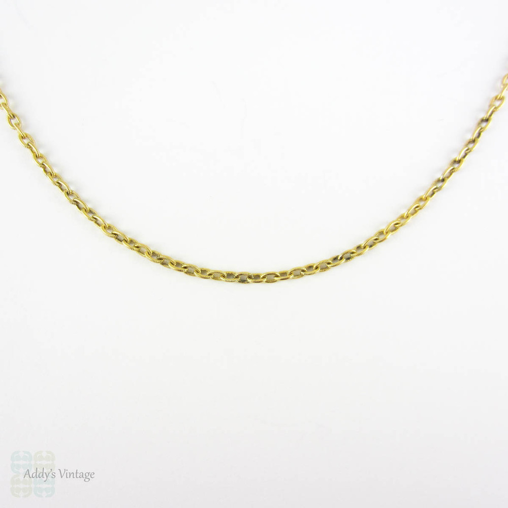 Antique 14k Gold Ridged Chain, 14ct Engraved Trace Chain. 43 cm / 17 inches, 5.7 grams.