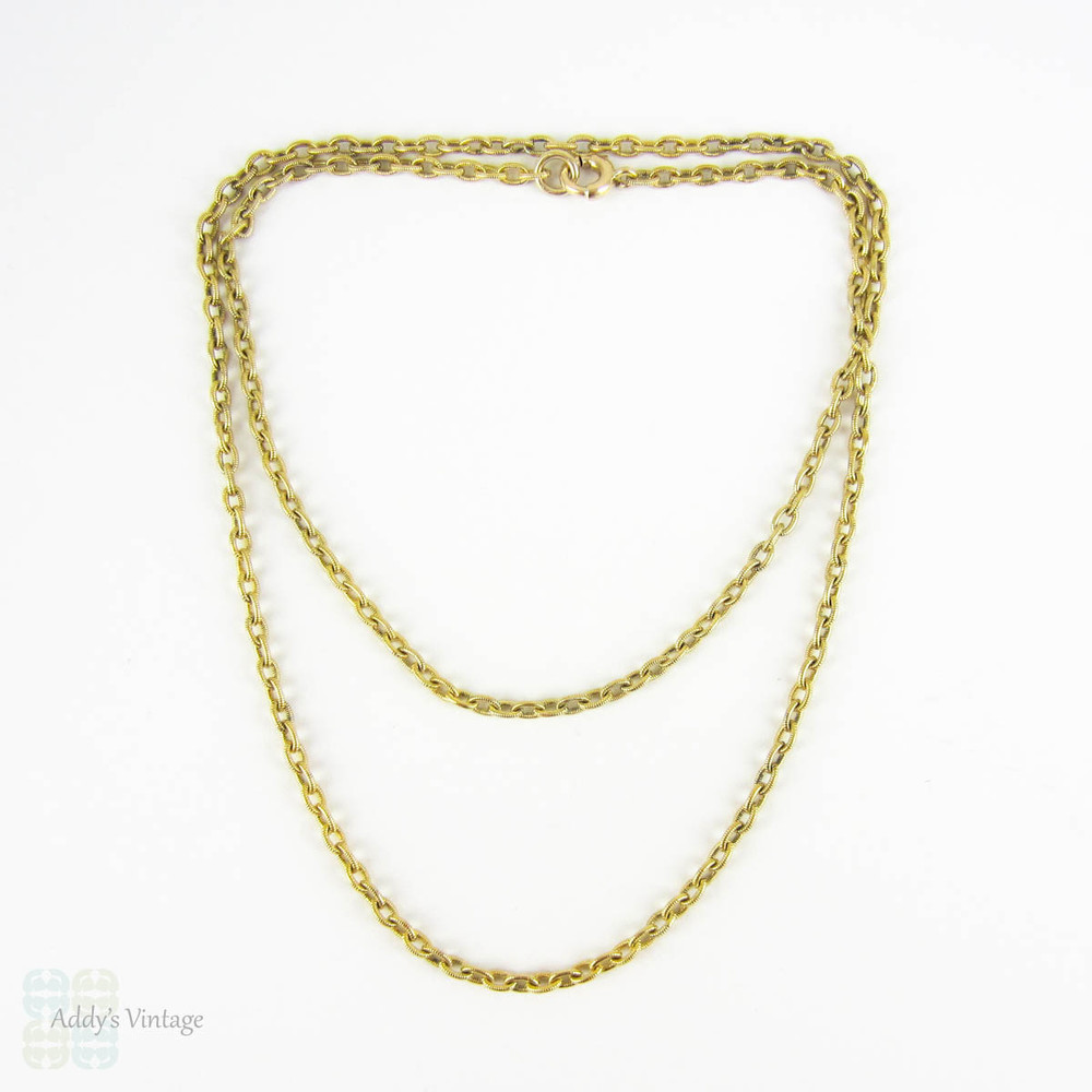 Antique 14k Gold Ridged Chain, 14ct Engraved Trace Chain. 43 cm / 17 inches, 5.7 grams.