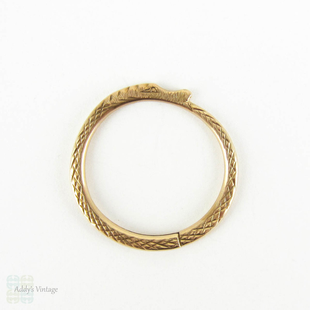 BALANCE Antique Ouroboros Snake Split Ring, Large 15 Carat Gold