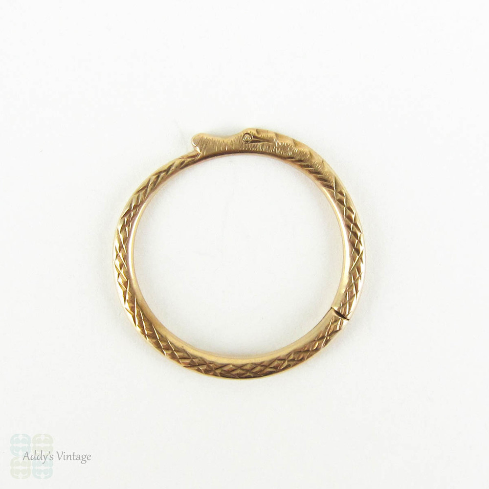BALANCE Antique Ouroboros Snake Split Ring, Large 15 Carat Gold Serpent Split Ring for Fobs and Charms, Circa Mid 1800s.