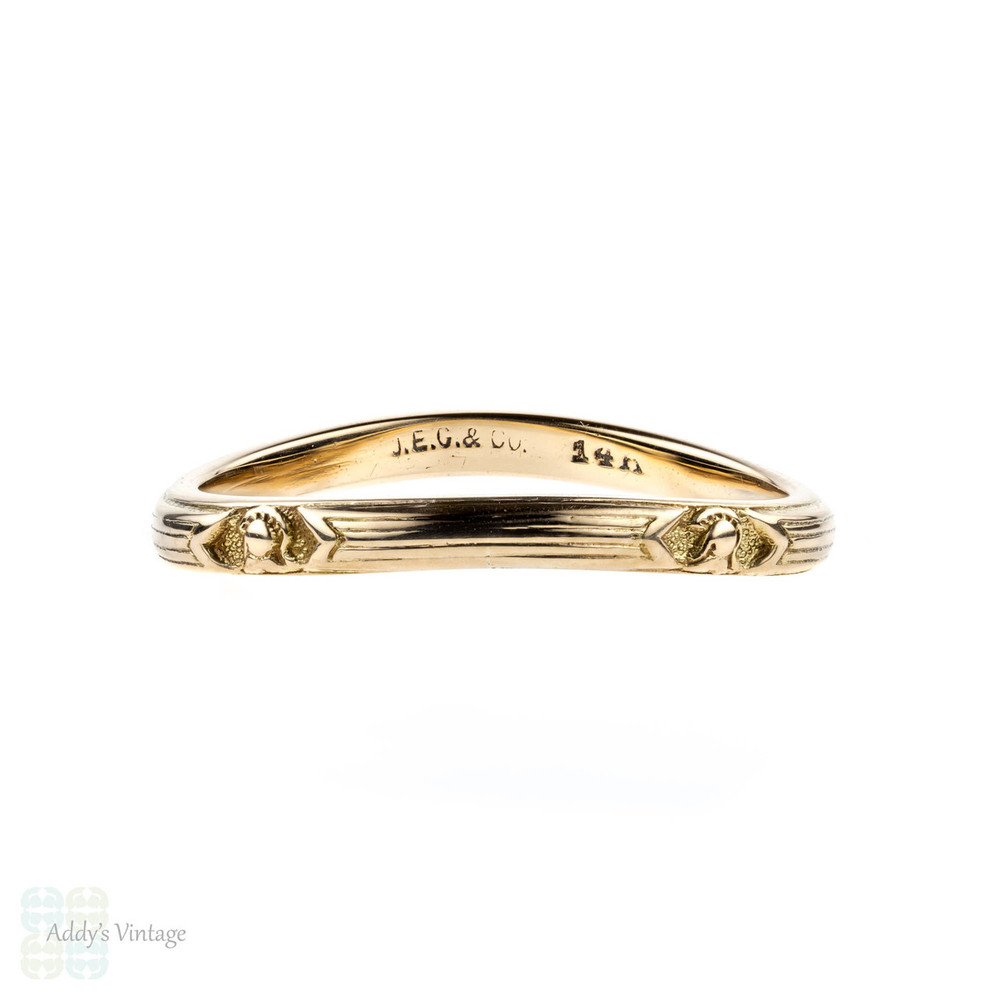Vintage Men's Curved 14k Wedding Band, 1920s 14ct Military