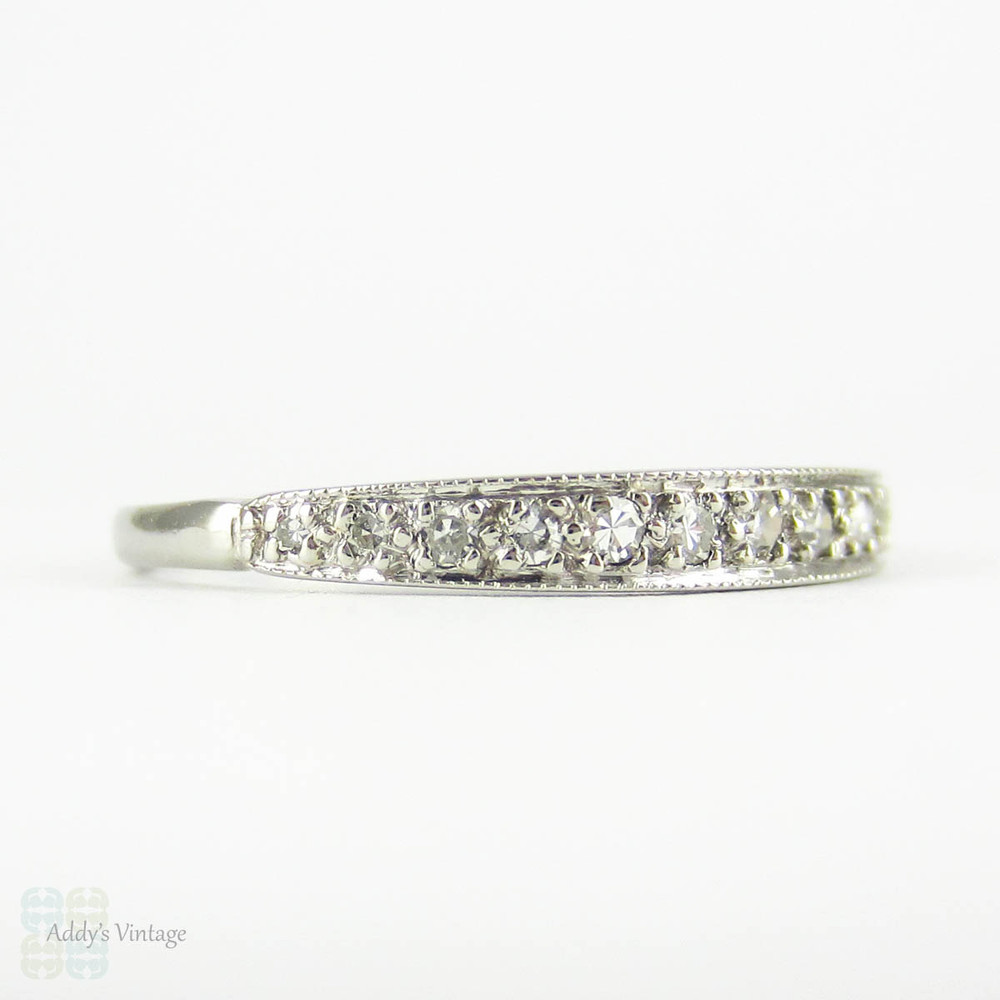 Vintage Platinum & Diamond Half Eternity Wedding Ring, Graduated Diamonds set in Tapered Design Ring. Circa 1990s, Size R.5 / 9.